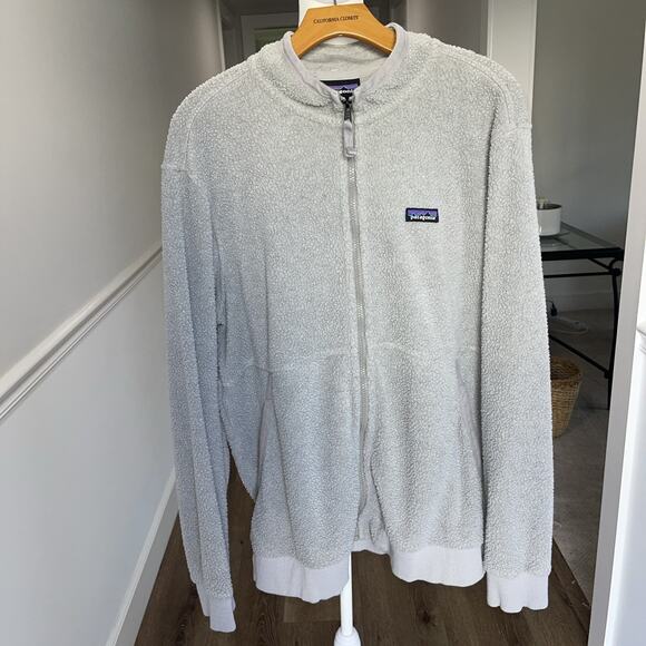 Patagonia Men XL Shearling Fleece Jacket Full Zip Gray Pockets Mock Neck FLAW - Picture 1 of 14